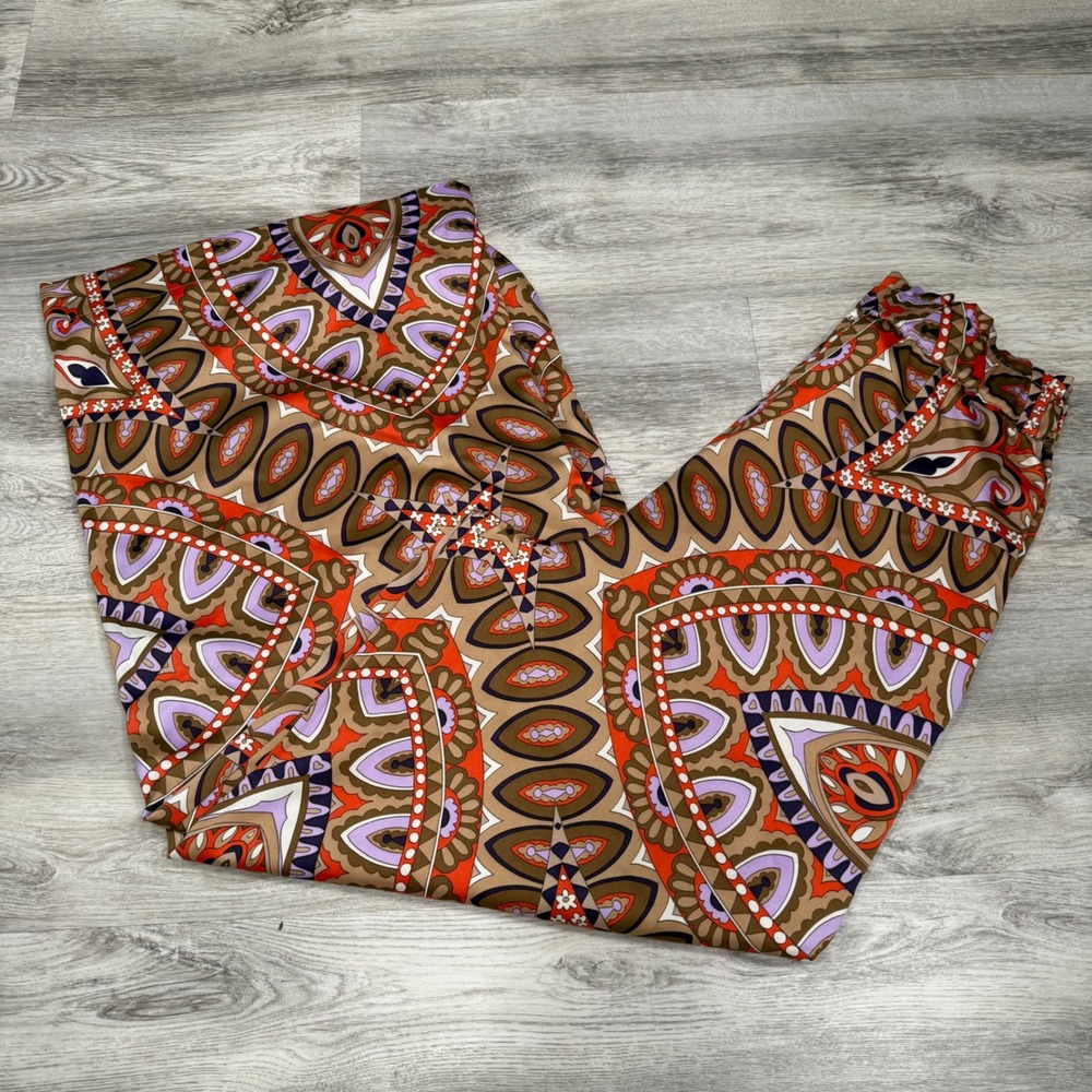 Rachel Zoe Wide Leg Palazzo‎ Pants Geometric Print Brown Purple Orange Size M